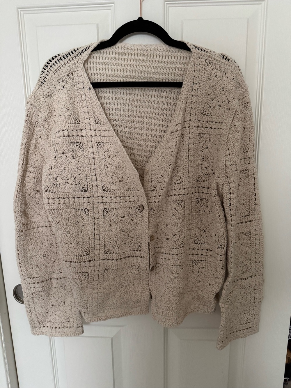 Openwork Crochet Cardigan Sweater - Cream